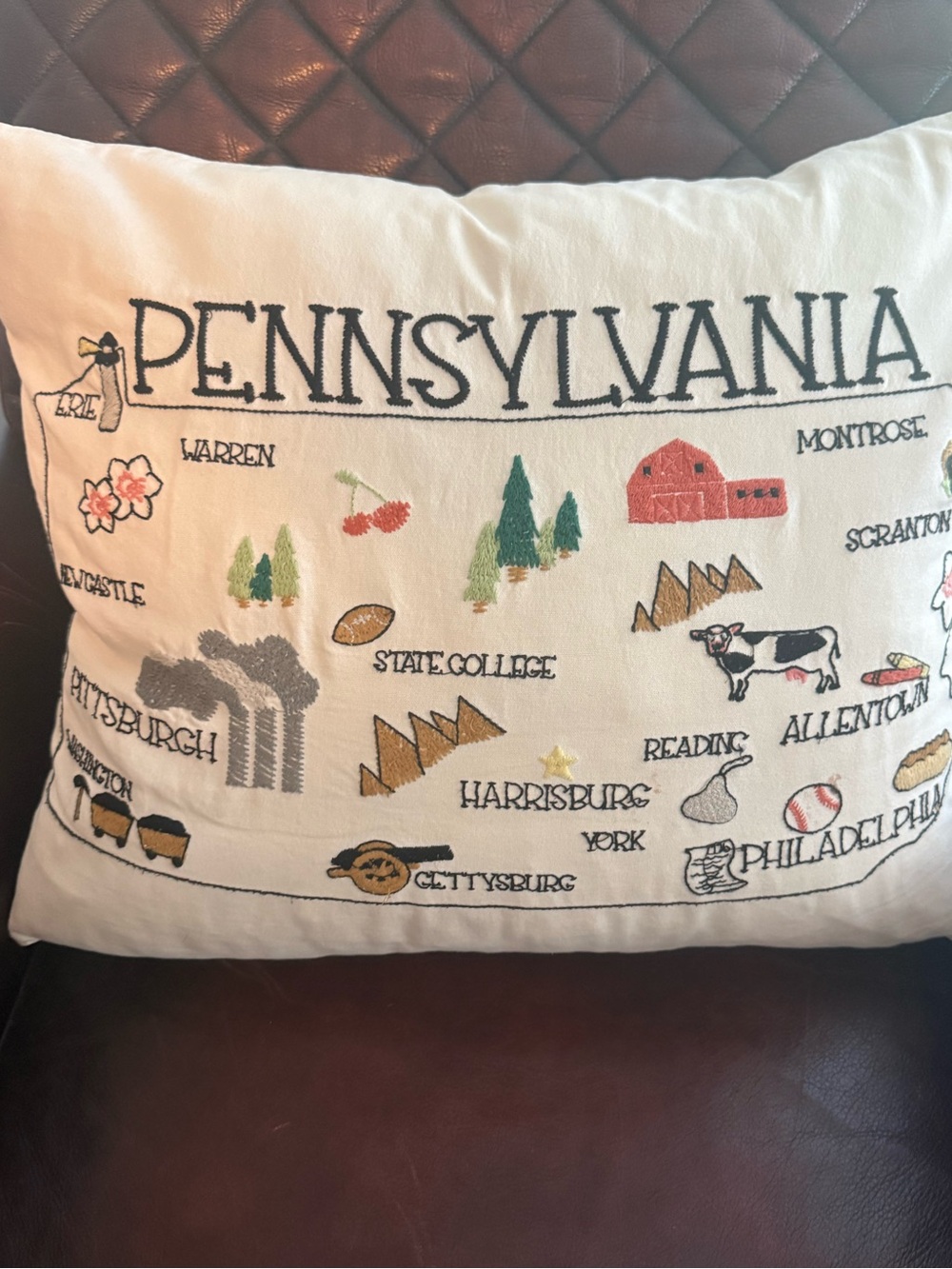 Geography Collection State Of Pennsylvania Embroidered Pillow 15x20